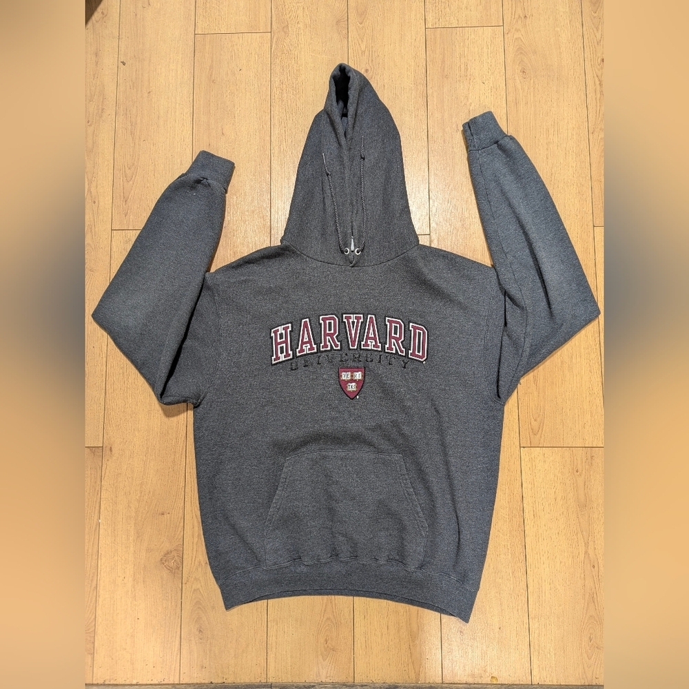 Vintage Champion Medium Faded Harvard University Spell Out Hoodie Sweatshirt